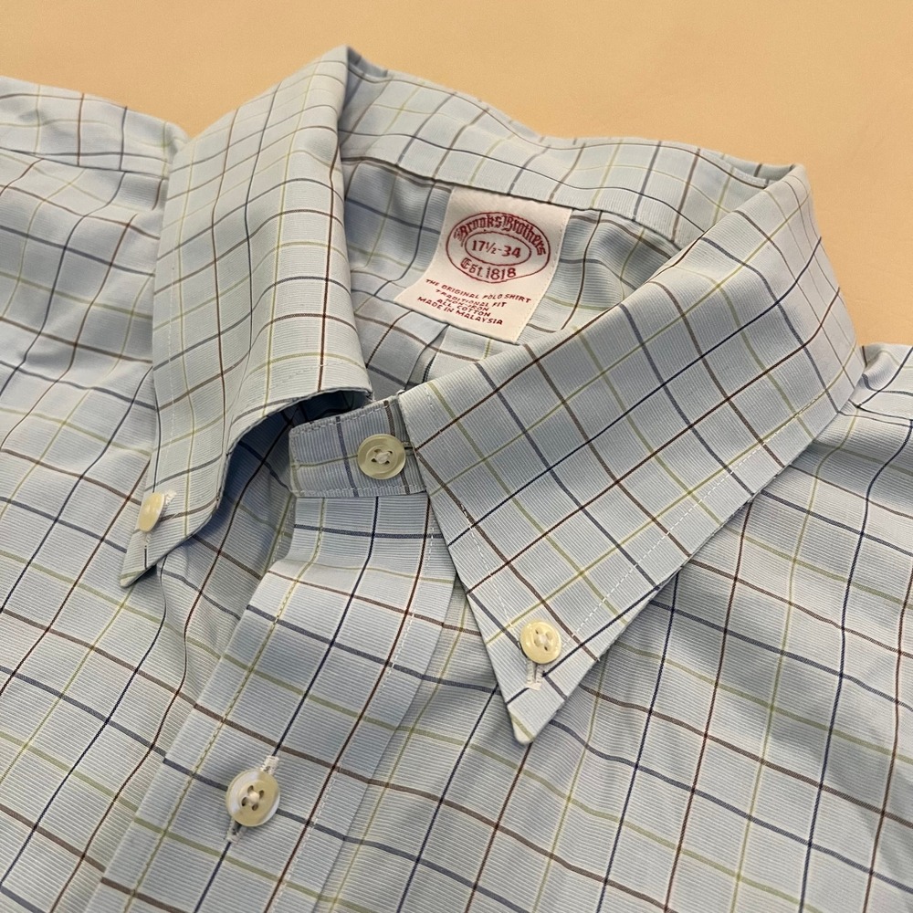 Brooks Brothers Mens Button Down Shirt 17 1/2-34 Traditional Fit Plaid